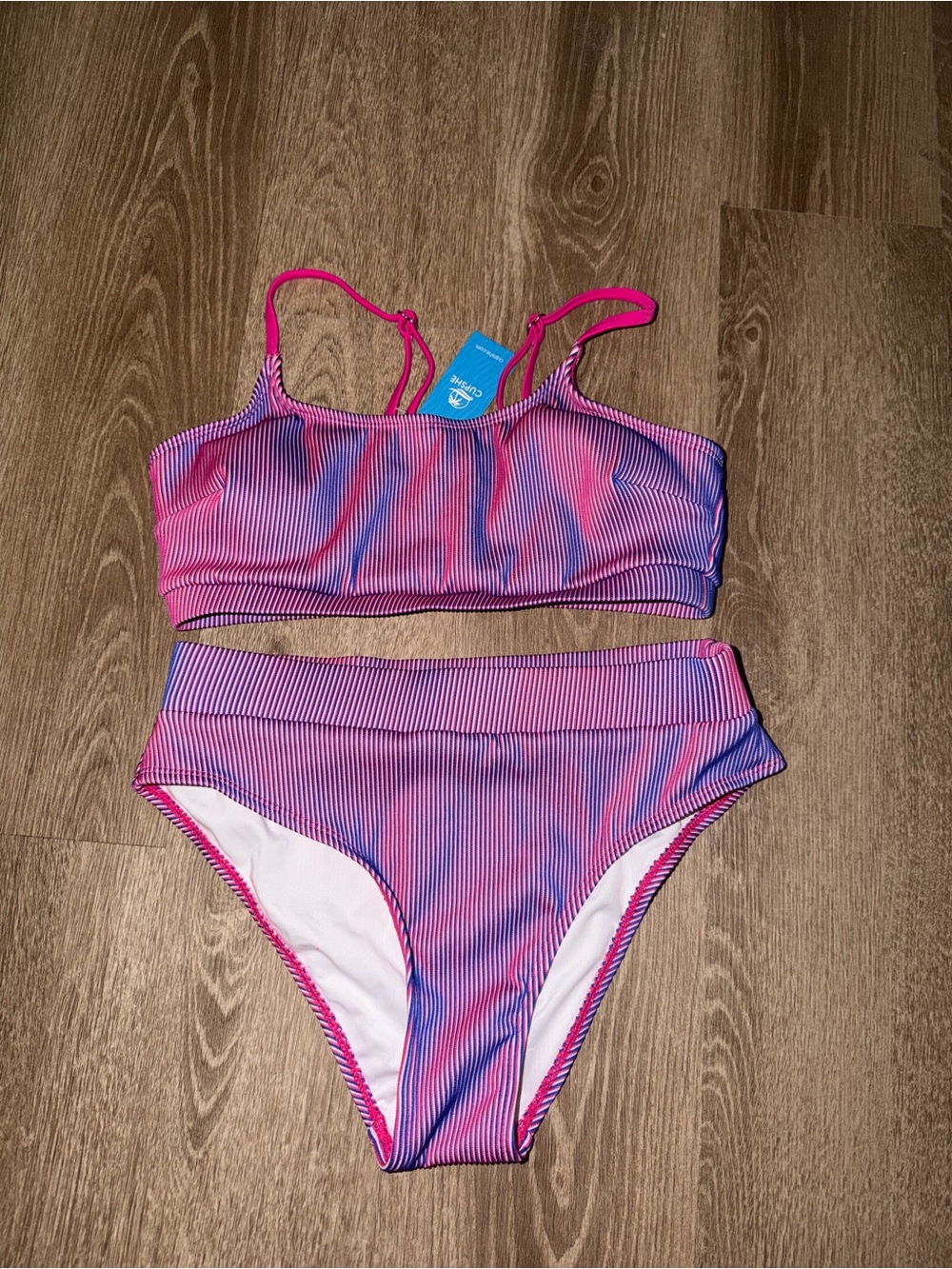 Cupshe Pink & Blue Striped Two-Piece Bikini Set